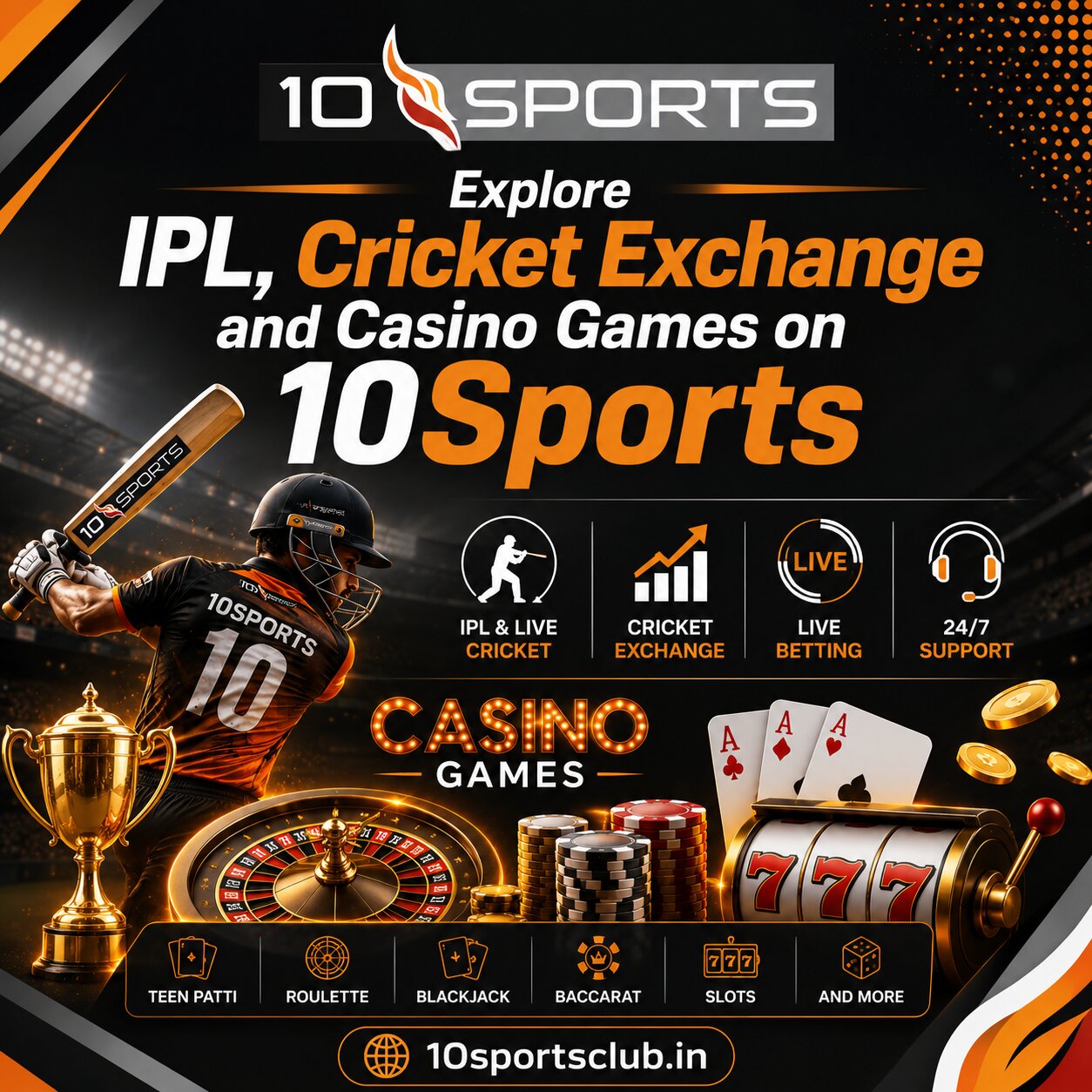 10Sports IPL cricket exchange and live casino games