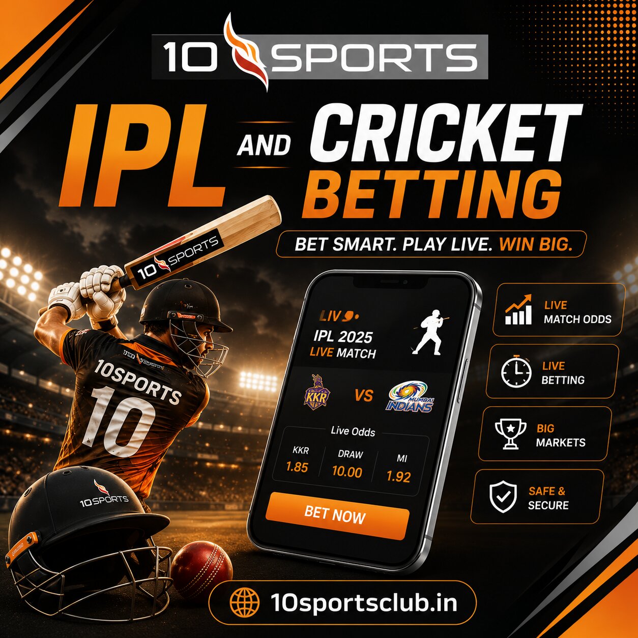 IPL cricket betting markets and player options on 10Sports