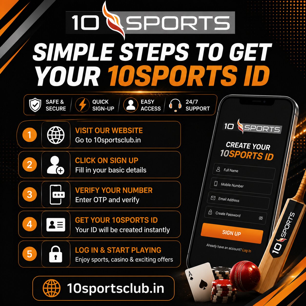 Simple 10Sports registration and ID setup on mobile