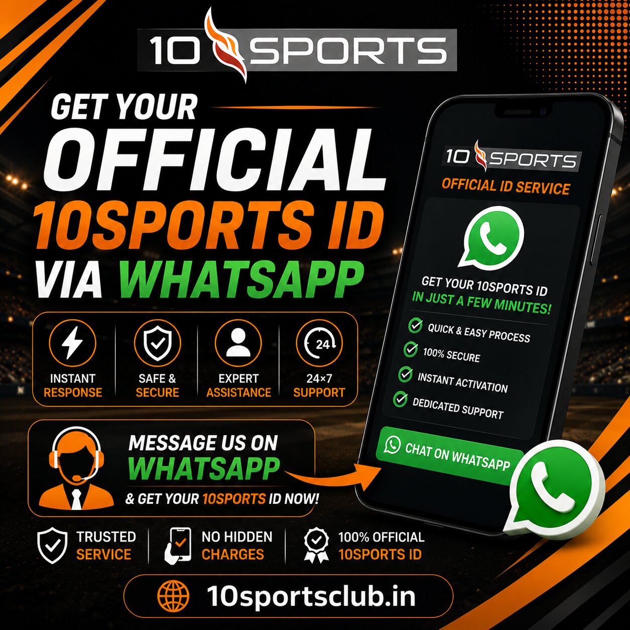 Get official 10Sports ID via WhatsApp support